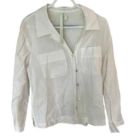 Debra deRoo Womens White Linen Button Down Shirt Size Small - Picture 1 of 7